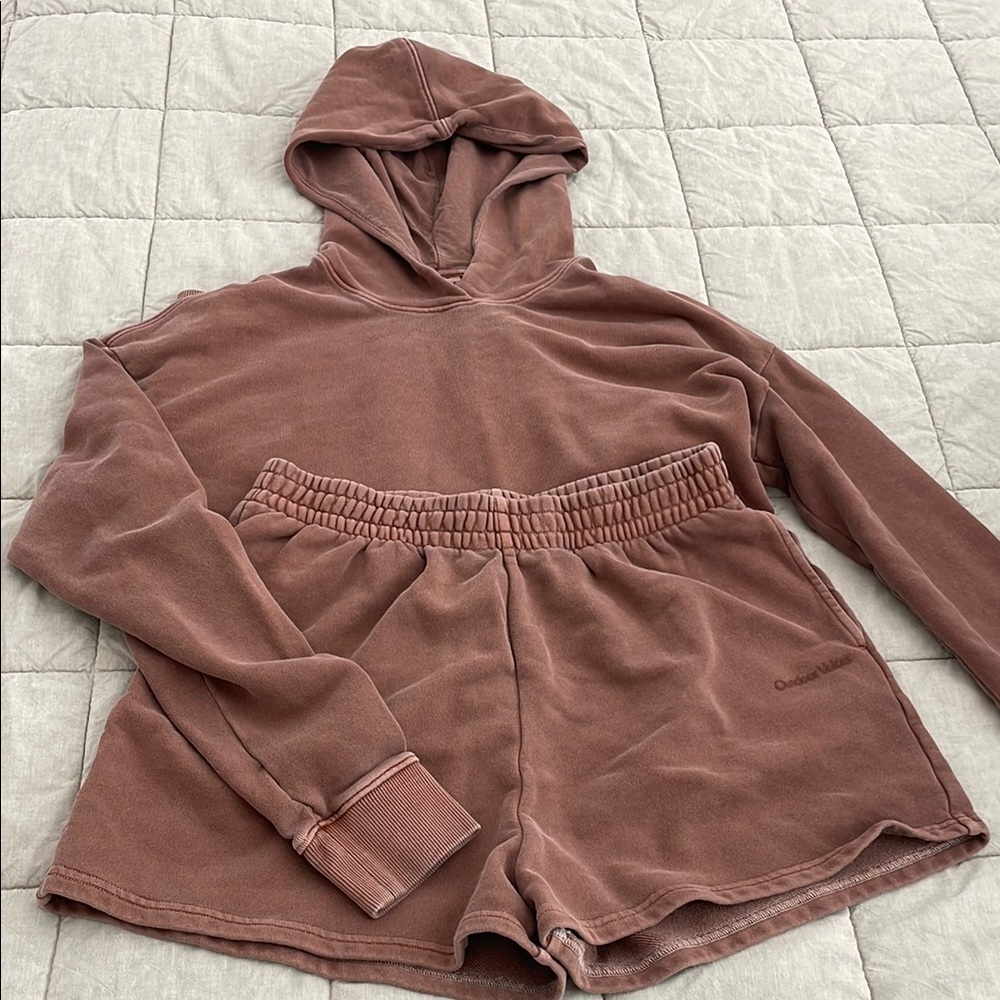 Outdoor Voices Mauve Hoodie and Shorts Set